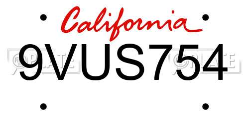 9VUS754 California License Plate