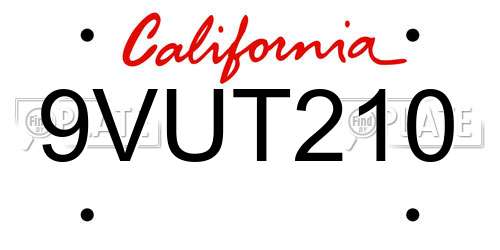 9VUT210 California License Plate