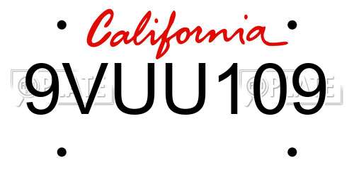 9VUU109 California License Plate