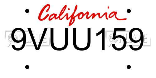 9VUU159 California License Plate