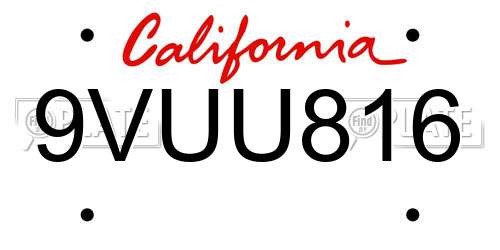 9VUU816 California License Plate