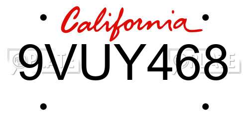 9VUY468 California License Plate