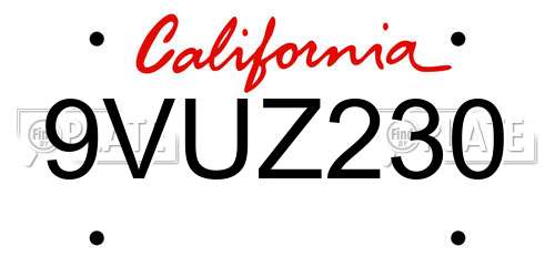 9VUZ230 California License Plate