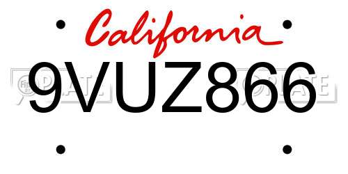 9VUZ866 California License Plate