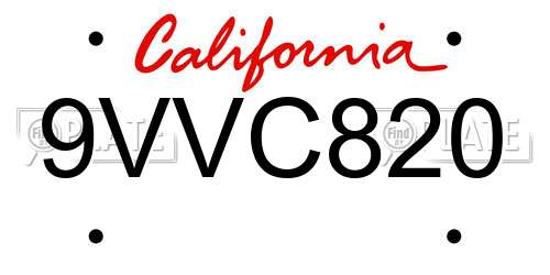9VVC820 California License Plate