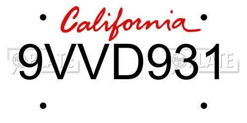 9VVD931 California License Plate