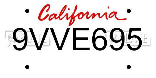 9VVE695 California License Plate