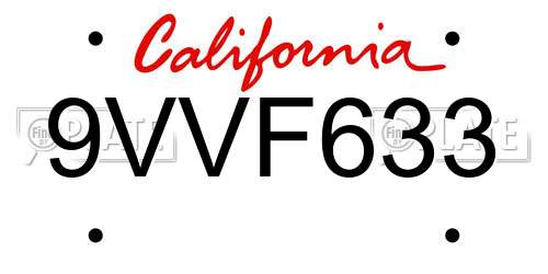 9VVF633 California License Plate
