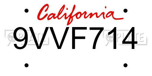 9VVF714 California License Plate