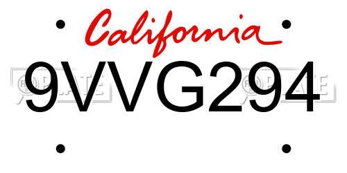 9VVG294 California License Plate
