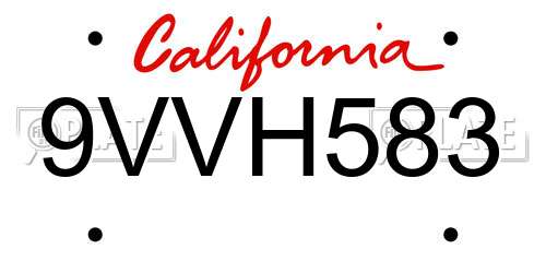 9VVH583 California License Plate