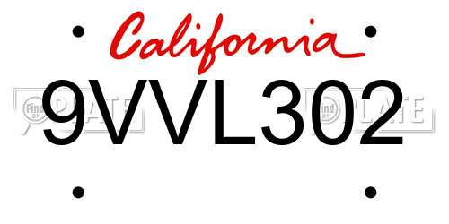 9VVL302 California License Plate