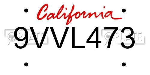 9VVL473 California License Plate