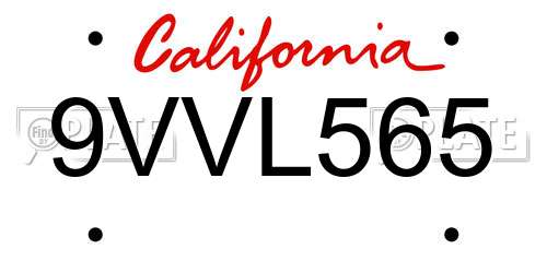 9VVL565 California License Plate