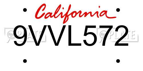 9VVL572 California License Plate
