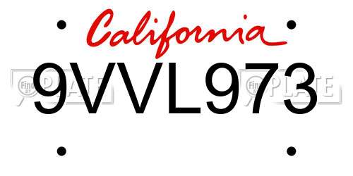 9VVL973 California License Plate