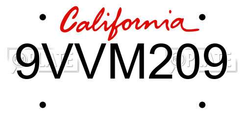 9VVM209 California License Plate