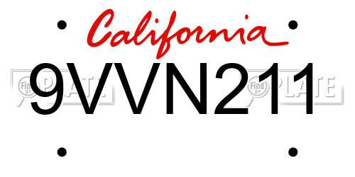 9VVN211 California License Plate