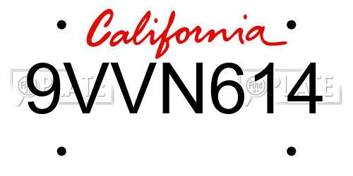 9VVN614 California License Plate