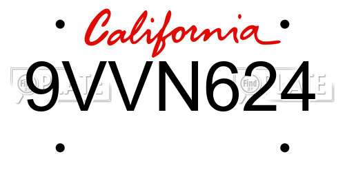 9VVN624 California License Plate