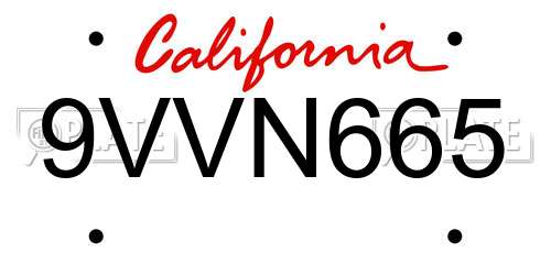 9VVN665 California License Plate