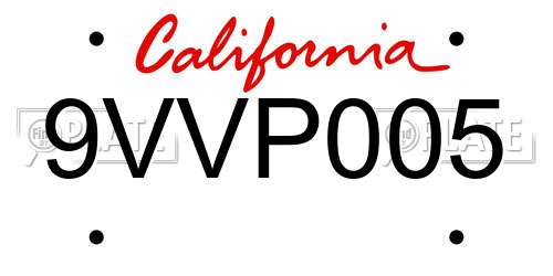 9VVP005 California License Plate