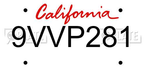 9VVP281 California License Plate