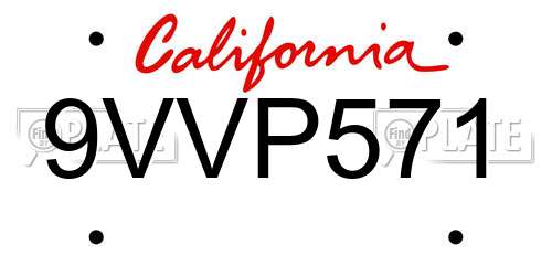 9VVP571 California License Plate