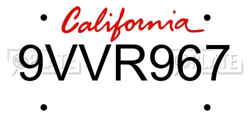 9VVR967 California License Plate