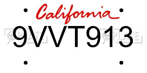 9VVT913 California License Plate