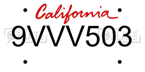 9VVV503 California License Plate