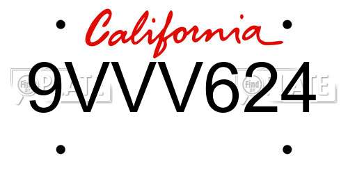9VVV624 California License Plate
