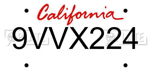 9VVX224 California License Plate