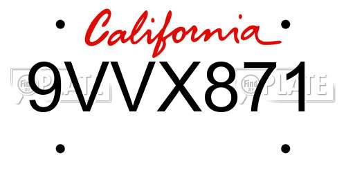 9VVX871 California License Plate