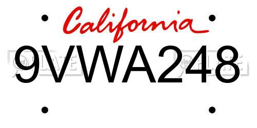 9VWA248 California License Plate