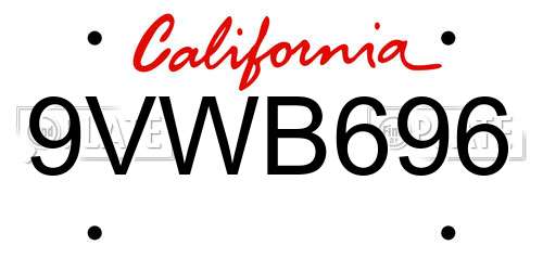 9VWB696 California License Plate