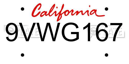 9VWG167 California License Plate