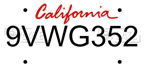 9VWG352 California License Plate