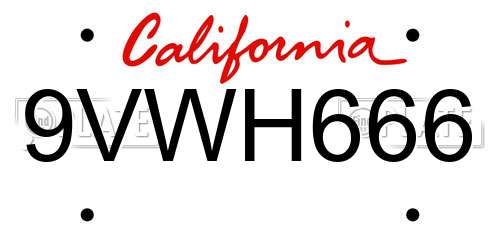 9VWH666 California License Plate