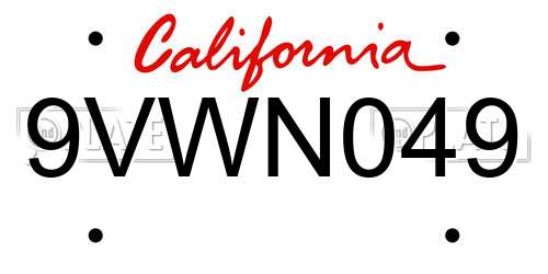 9VWN049 California License Plate