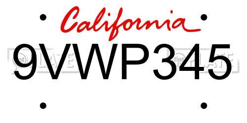 9VWP345 California License Plate