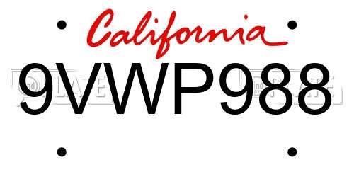 9VWP988 California License Plate