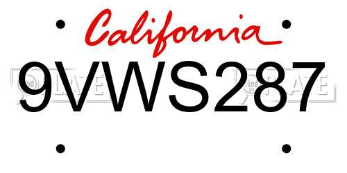 9VWS287 California License Plate