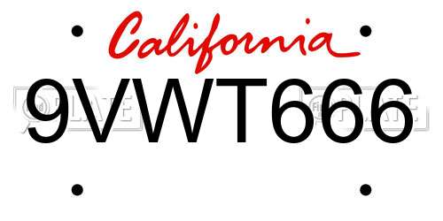 9VWT666 California License Plate