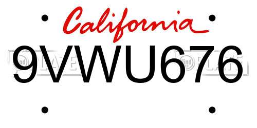 9VWU676 California License Plate
