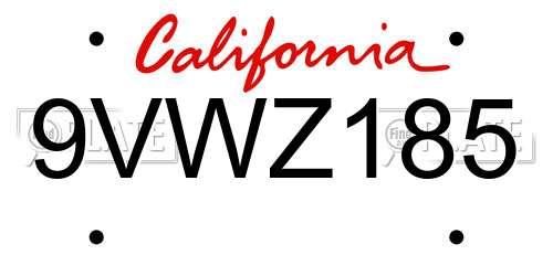 9VWZ185 California License Plate