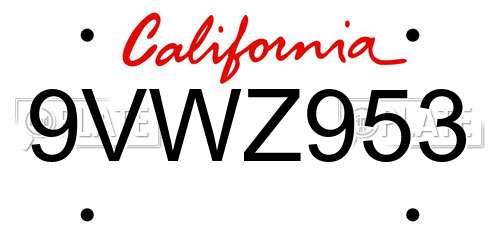 9VWZ953 California License Plate