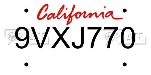 9VXJ770 California License Plate