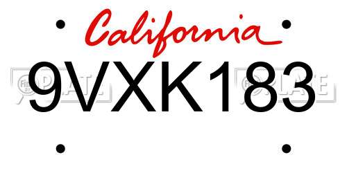 9VXK183 California License Plate