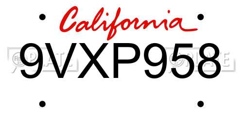 9VXP958 California License Plate